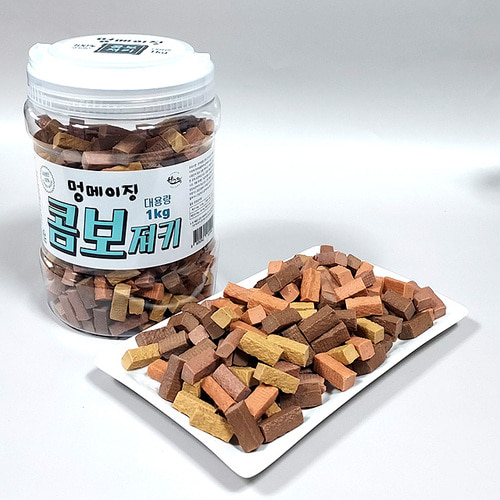 [한그득 멍메이징] 강아지 대용량 국내산 간식 황태 오리 한우 연어 콤보 져키 1kg
