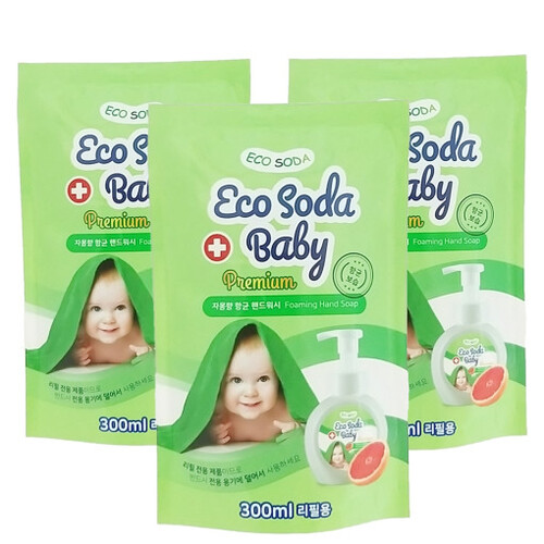 [에코소다] 베이비 아기 핸드워시 리필용 3개 향균력 99.9% 식물성 유아 아기 손세정제